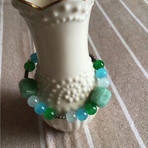 Handcrafted Elegant Green and Blue Beaded Bracelet